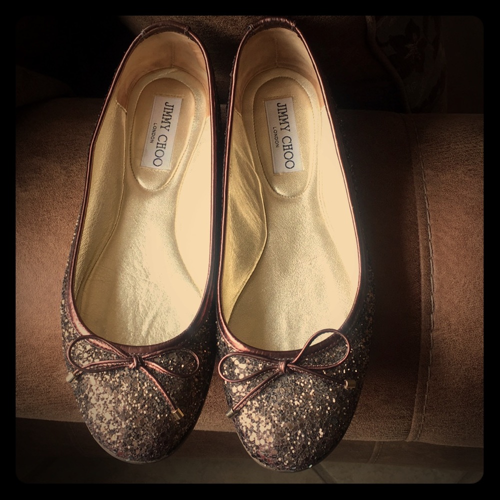 Jimmy Choo glitter flats. Bronze , size 8 1/2